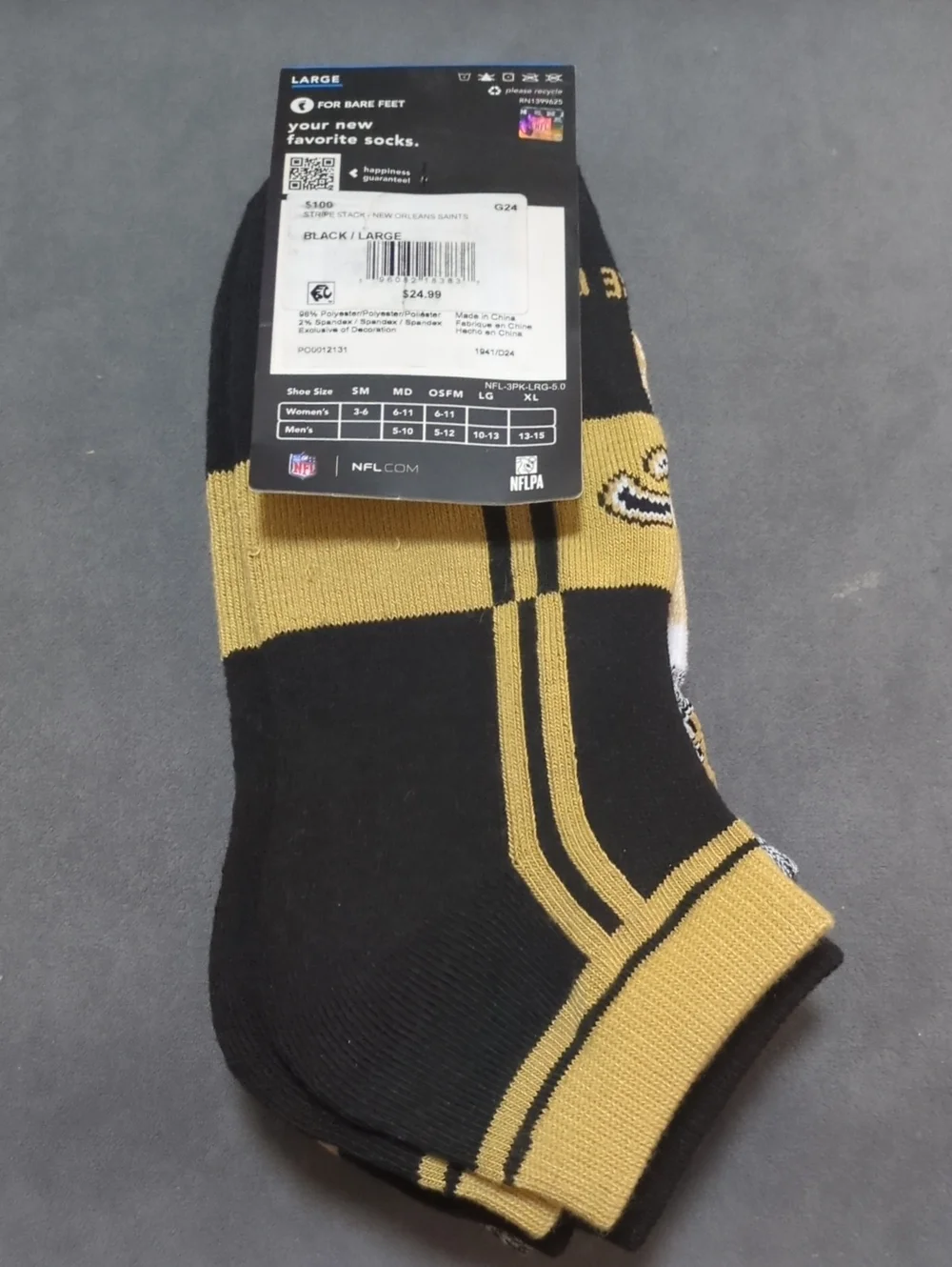 NFL Low-Cut Athletic Socks in Gold, Gray & Black (3 Pack) NWT For Bare Feet